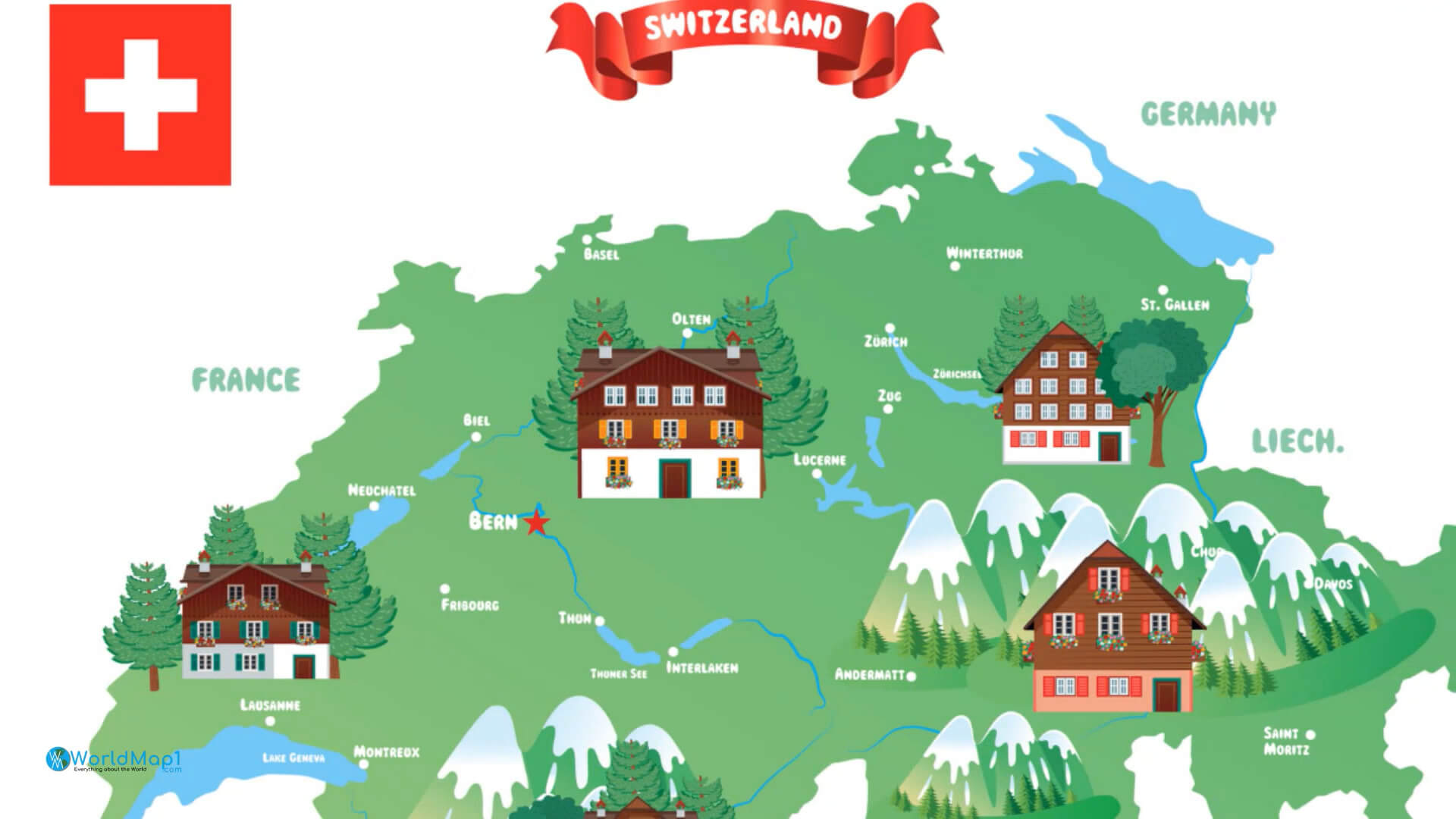 Switzerland Map and Country Flag